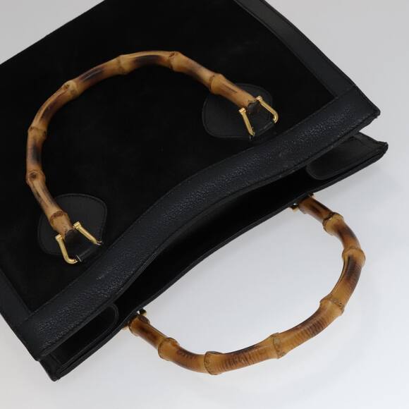 GUCCI Bamboo Hand Bag Leather Suede Black Gold 002 1186 002 1186 - Picture 6 of 16
